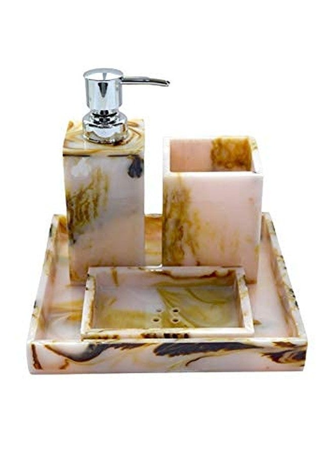 Tranquil Square | Bathroom Accessory Set | Glossy Marble Finish Yellow White Premium Design | Set of 4 | Soap Holder, Dispenser, Tumbler and Tray - Image 2